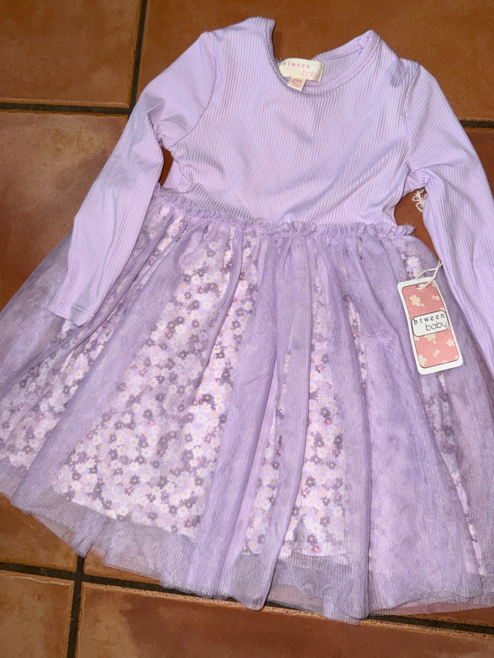btween Lavender Purple‎ Floral Long-Sleeve Girls Dress
